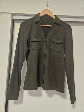 GAP Olive Green Button Front Collared Top - Small Petite